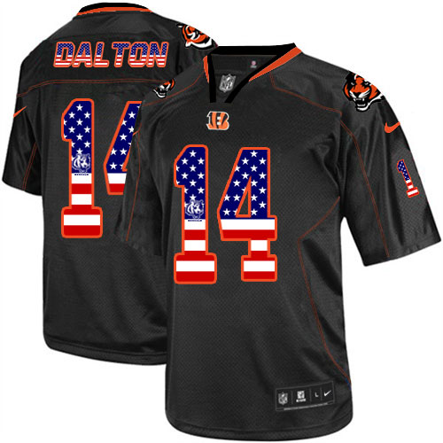 Men's Elite Andy Dalton Nike Jersey Black - #14 USA Flag Fashion NFL Cincinnati Bengals